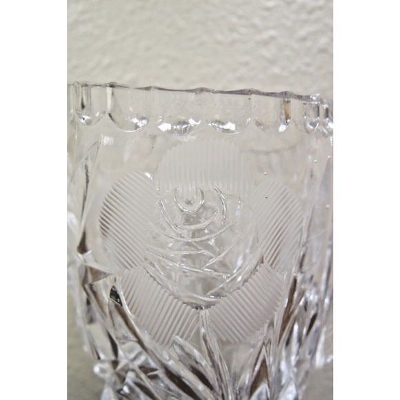 Vintage Crystal Creamer & Sugar Bowl - Etched Roses & Diamonds - Picture 3 of 8